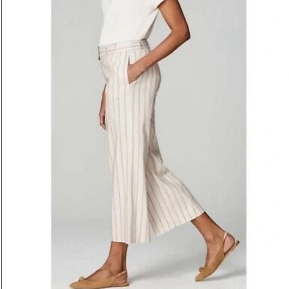 J. Jill Linen Stretch Pull on Pant neutral stripes women’s size L Tall wide leg - Picture 1 of 10